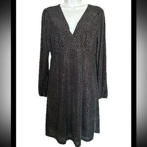 A New Day Green Velvet Polka Dot Long Sleeve V Neck Back Keyhole Dress Small